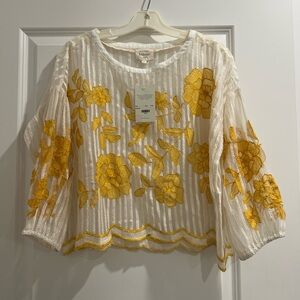 Bohme White Blouse with Yellow Floral Embroidery